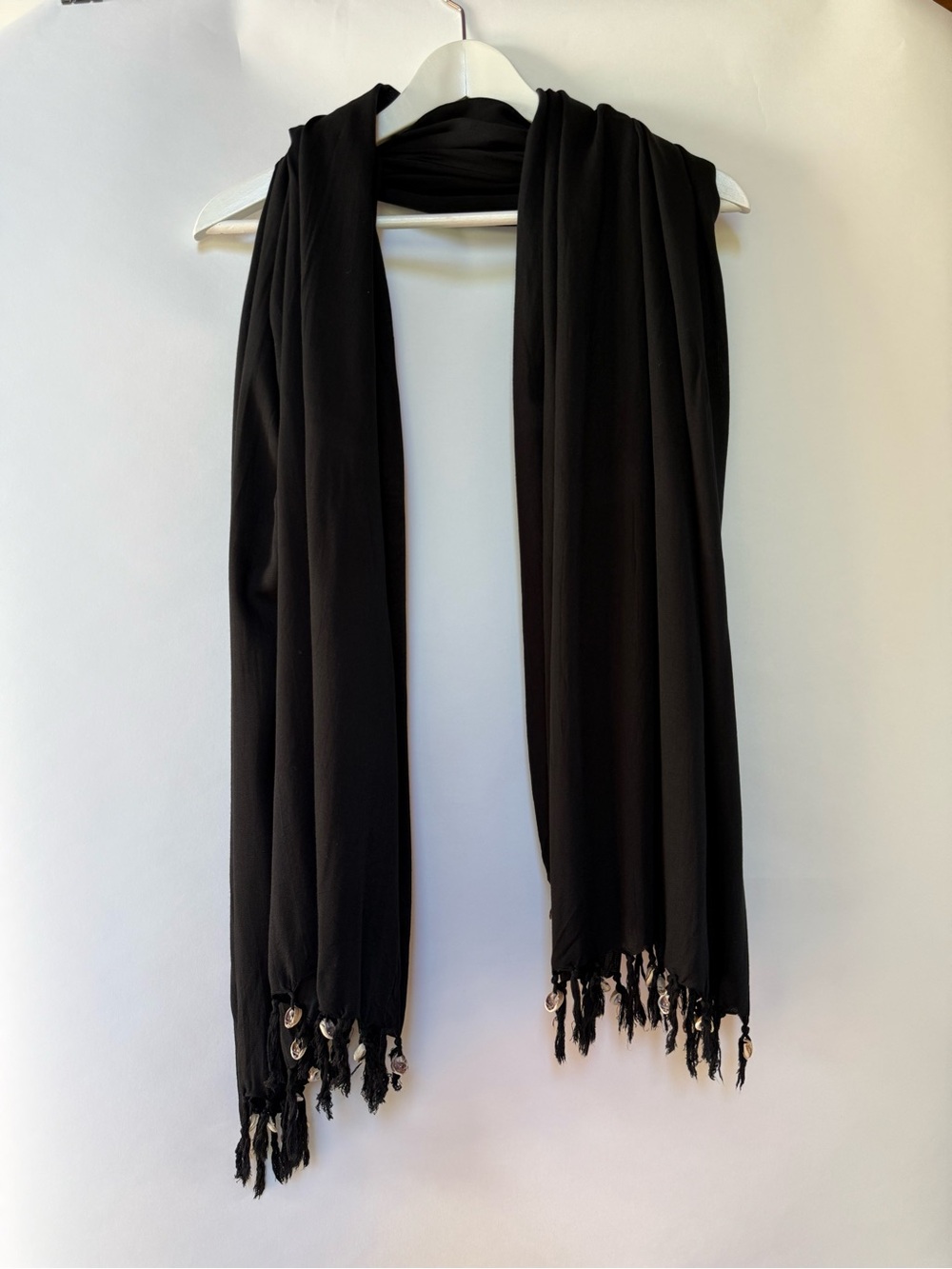 Vintage Black Fringe Scarf with Shells